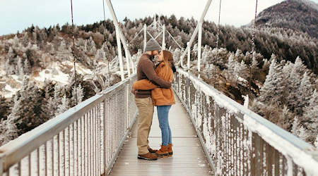 Swinging Bridge Couple at Grandfather Mtn